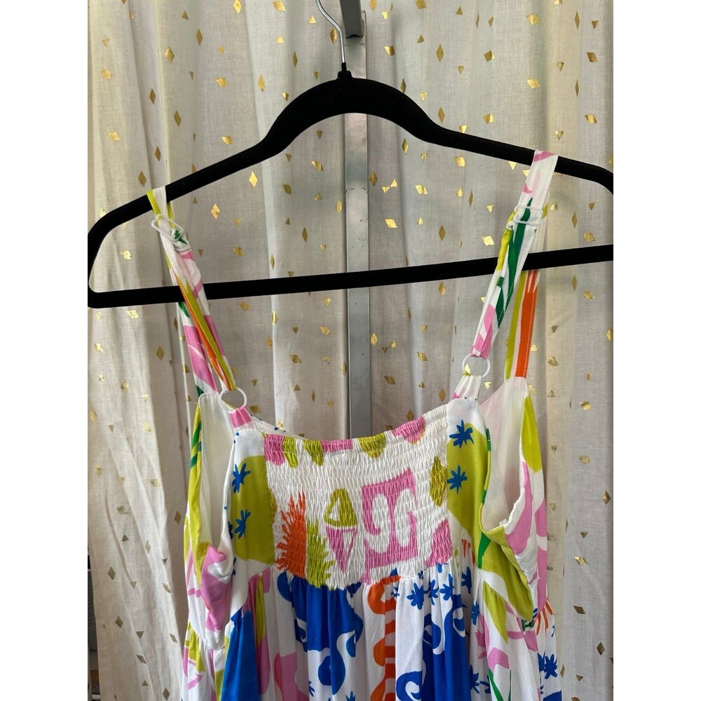 Paper Heart Women's Square Neck Colorful Tropical Summer Pockets Maxi Dress L - Picture 6 of 9